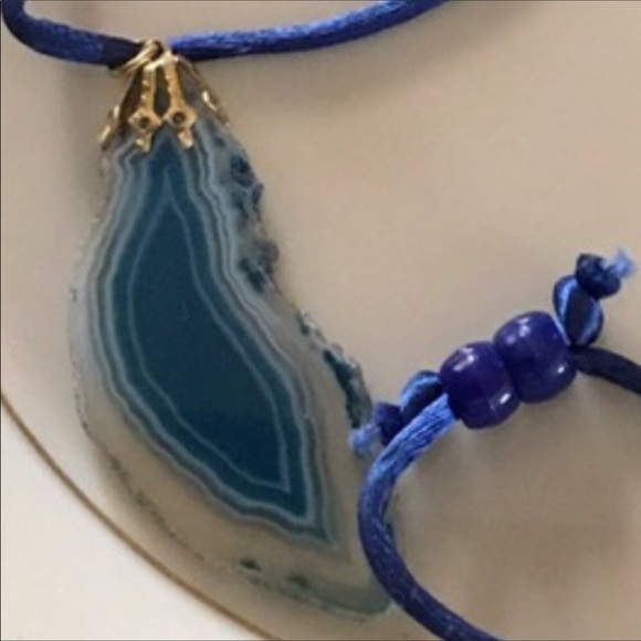 Glass Pendant on Blue Slip Cord Gold Tone Finding - Picture 4 of 4